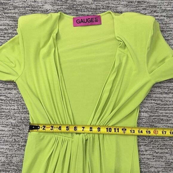 New GAUGE81 Krasnodar Draped Mini Dress Lime Green Medium - Picture 11 of 14